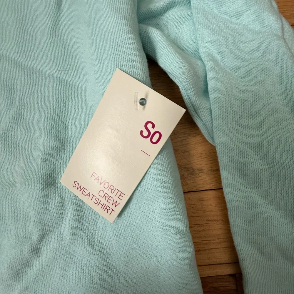 SO Women’s Soft Aqua Crewneck Sweater - Picture 3 of 3